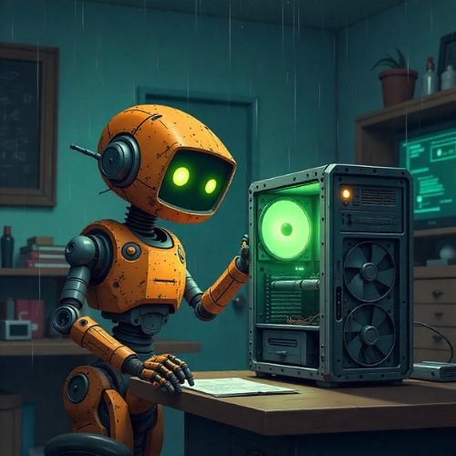 image of a robot working with some hardware of a computer