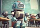 jobs that can't be replaced by Ai, in this image bots are in classroom and one robot is teaching