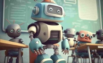 jobs that can't be replaced by Ai, in this image bots are in classroom and one robot is teaching