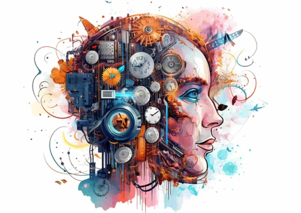 Creative AI concept art showing a human profile merged with technology, illustrating video creation with Pictory AI.