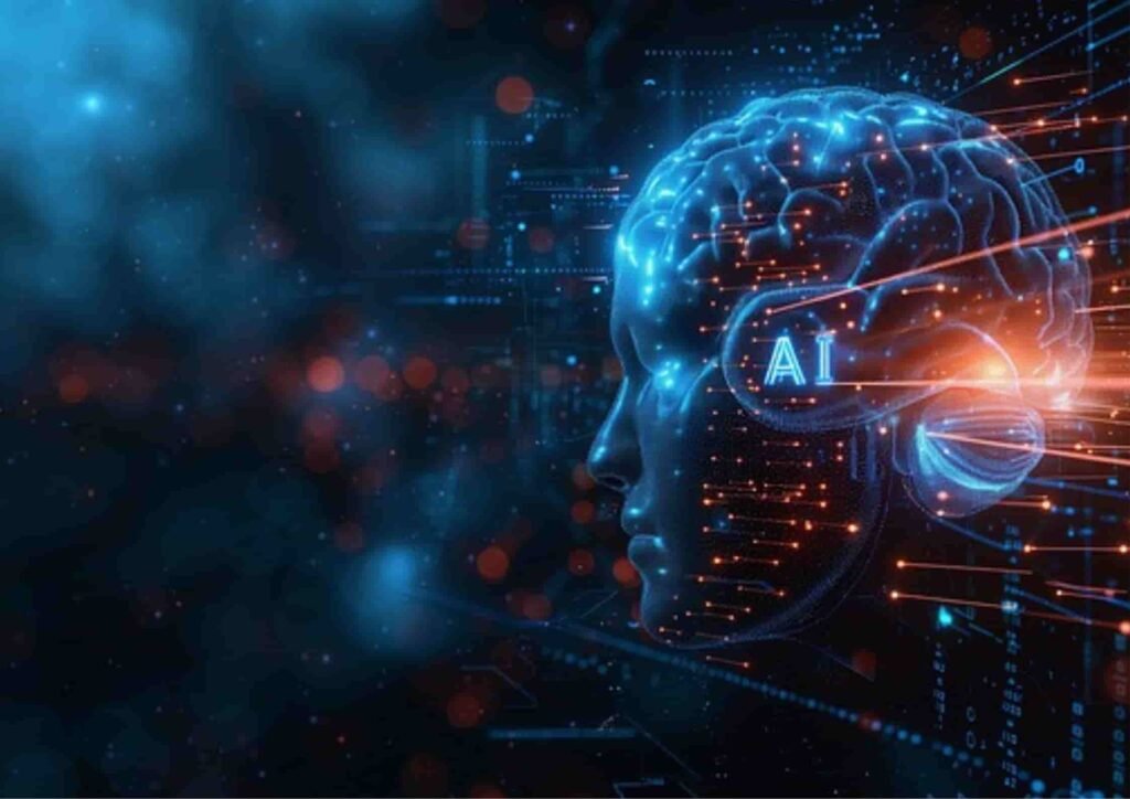 digital brain visualizing an AI search monitoring platform that analyzes search data to improve SEO strategy across modern search engines.