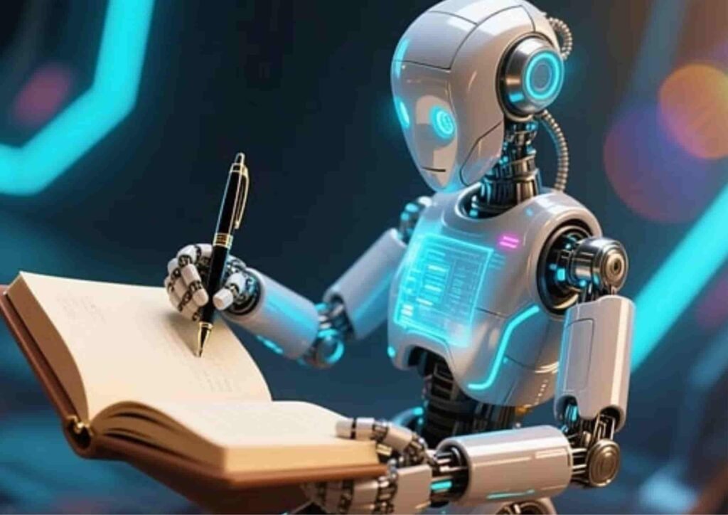 AI writing assistant generating content, visualizing SEO-driven copywriting analysis in Jasper AI vs Copy AI comparison.